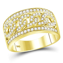  14k Yellow Gold Mens Round Diamond Cuban Link Band Ring 1 Cttw