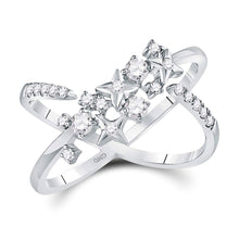  14k White Gold Womens Round Diamond Fashion Starburst Band Ring 3/8 Cttw