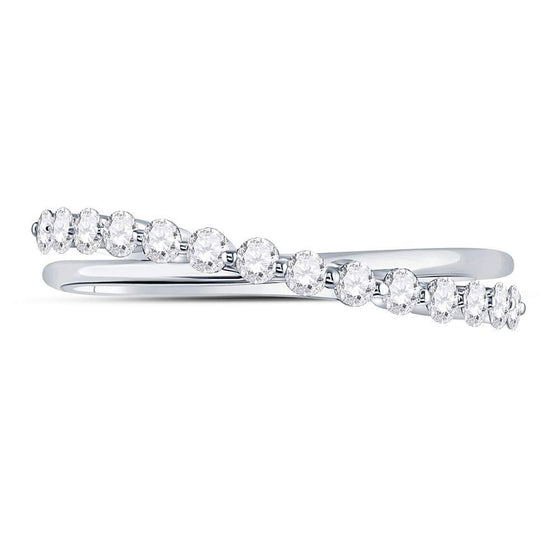 10k White Gold Womens Round Diamond Crossover Stackable Band Ring 1/3 Cttw