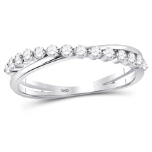  10k White Gold Womens Round Diamond Crossover Stackable Band Ring 1/3 Cttw