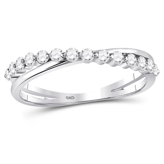10k White Gold Womens Round Diamond Crossover Stackable Band Ring 1/3 Cttw
