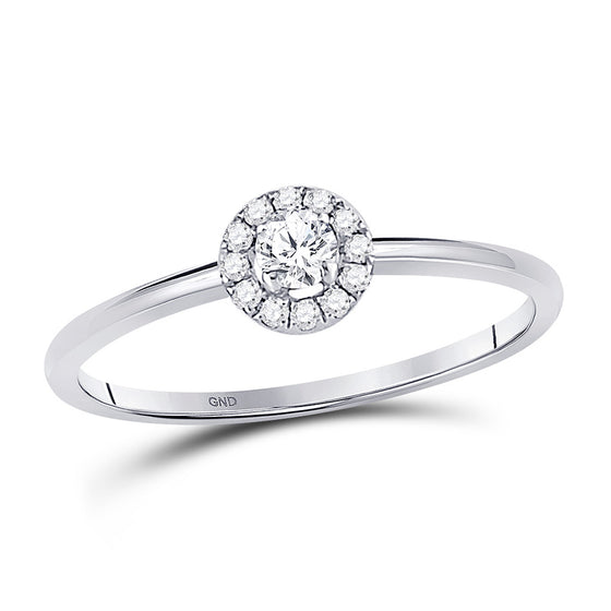 10k White Gold Womens Round Diamond Solitaire Stackable Band Ring 1/5 Cttw