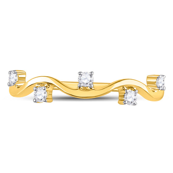 10k Yellow Gold Womens Round Diamond Wave Stackable Band Ring 1/8 Cttw