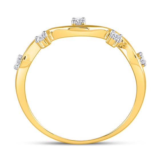 10k Yellow Gold Womens Round Diamond Wave Stackable Band Ring 1/8 Cttw
