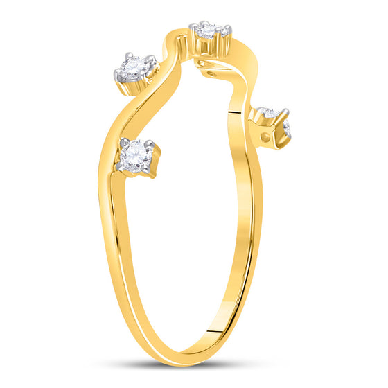 10k Yellow Gold Womens Round Diamond Wave Stackable Band Ring 1/8 Cttw