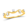 10k Yellow Gold Womens Round Diamond Wave Stackable Band Ring 1/8 Cttw