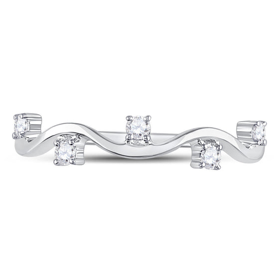 10k White Gold Womens Round Diamond Wave Stackable Band Ring 1/8 Cttw