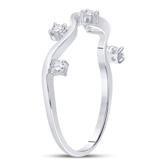 10k White Gold Womens Round Diamond Wave Stackable Band Ring 1/8 Cttw