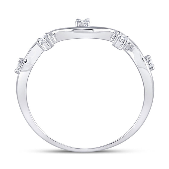 10k White Gold Womens Round Diamond Wave Stackable Band Ring 1/8 Cttw