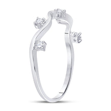  10k White Gold Womens Round Diamond Wave Stackable Band Ring 1/8 Cttw