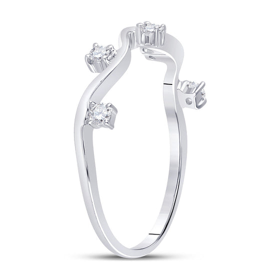 10k White Gold Womens Round Diamond Wave Stackable Band Ring 1/8 Cttw