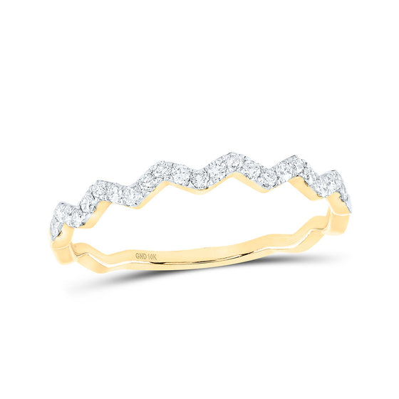 10k Yellow Gold Womens Round Diamond Zigzag Stackable Band Ring 1/5 Cttw