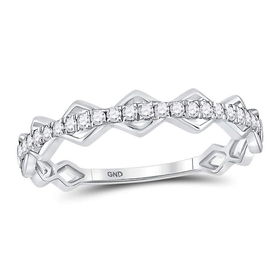 10k White Gold Womens Round Diamond Link Stackable Band Ring 1/5 Cttw