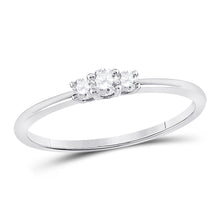  10k White Gold Womens Round Diamond 3-Stone Stackable Band Ring 1/6 Cttw