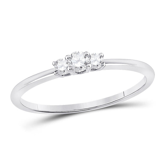 10k White Gold Womens Round Diamond 3-Stone Stackable Band Ring 1/6 Cttw