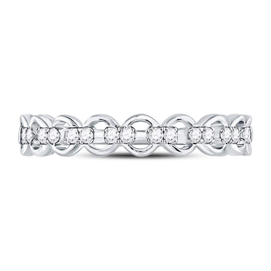 10k White Gold Womens Round Diamond Link Stackable Band Ring 1/8 Cttw