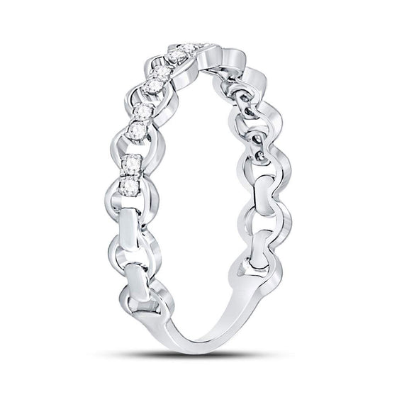 10k White Gold Womens Round Diamond Link Stackable Band Ring 1/8 Cttw