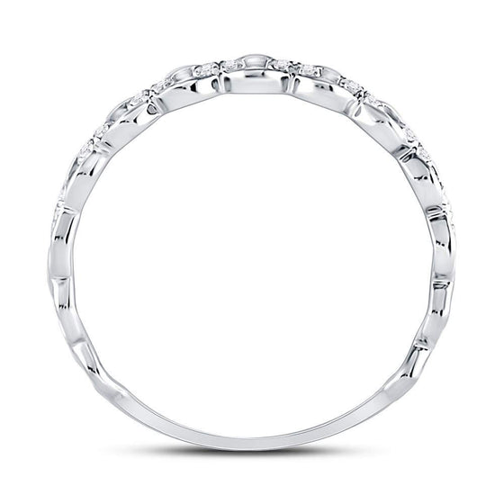 10k White Gold Womens Round Diamond Link Stackable Band Ring 1/8 Cttw