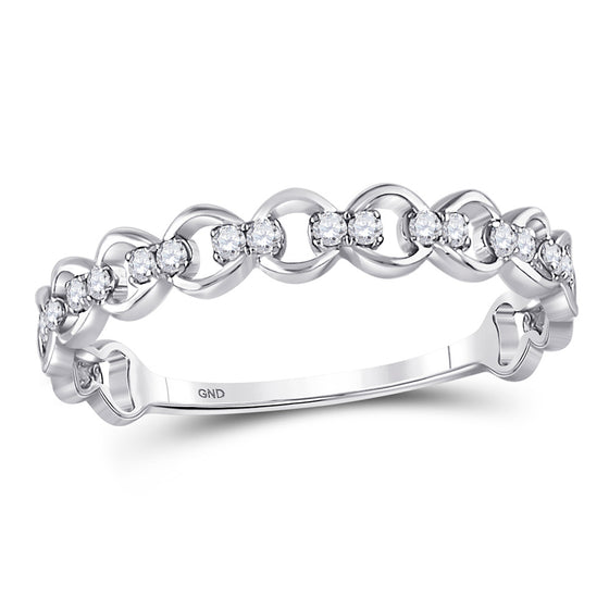 10k White Gold Womens Round Diamond Link Stackable Band Ring 1/8 Cttw