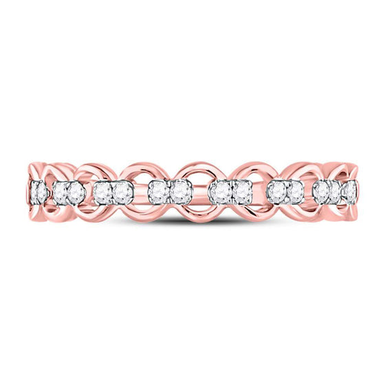 10k Rose Gold Womens Round Diamond Link Stackable Band Ring 1/8 Cttw