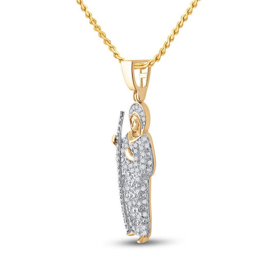 14k Yellow Gold Mens Round Diamond Jesus Saint Charm Pendant 3/8 Cttw
