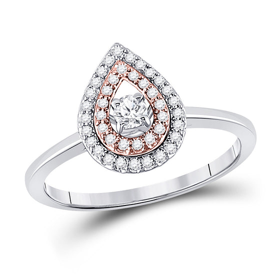 10k Two-tone Gold Womens Round Diamond Teardrop Solitaire Ring 1/4 Cttw