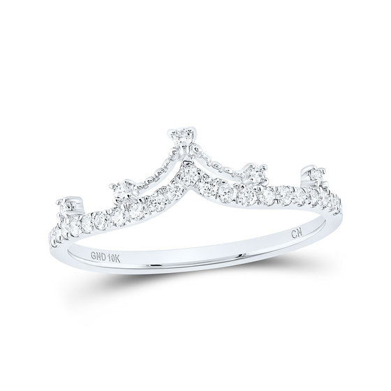 10k White Gold Womens Round Diamond Crown Tiara Fashion Band Ring 1/5 Cttw