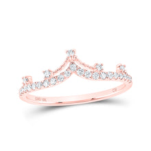  10k Rose Gold Womens Round Diamond Crown Tiara Fashion Band Ring 1/5 Cttw