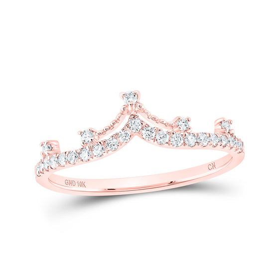 10k Rose Gold Womens Round Diamond Crown Tiara Fashion Band Ring 1/5 Cttw