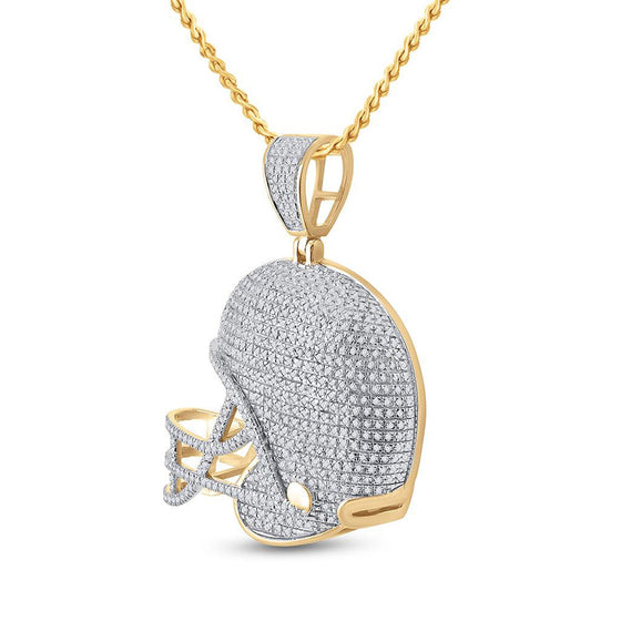 10k Yellow Gold Mens Round Diamond Football Helmet Charm Pendant 3/4 Cttw