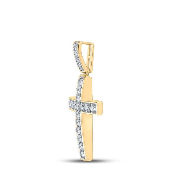 10k Yellow Gold Mens Round Diamond Cross Charm Pendant 1 Cttw