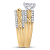 10k Yellow Gold His Hers Round Diamond Cluster Matching Wedding Set 1 Cttw