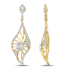  14k Yellow Gold Womens Baguette Diamond Dangle Earrings 1-5/8 Cttw