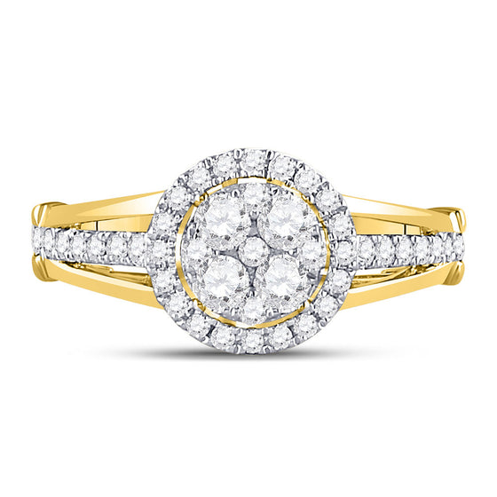 14k Yellow Gold Round Diamond Cluster Bridal Wedding Engagement Ring 3/4 Cttw