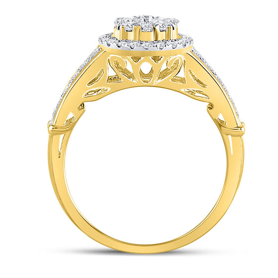 14k Yellow Gold Round Diamond Cluster Bridal Wedding Engagement Ring 3/4 Cttw