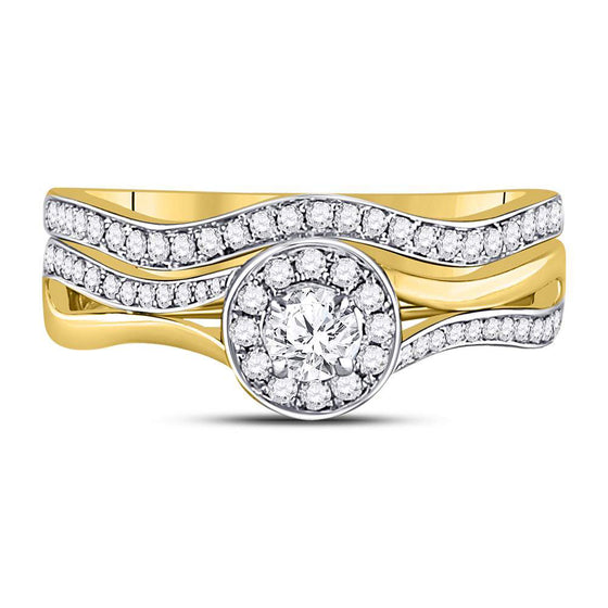 14k Yellow Gold Round Diamond Bridal Wedding Ring Band Set 1/2 Cttw