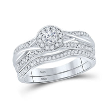  14k White Gold Round Diamond Halo Bridal Wedding Ring Band Set 1/2 Cttw