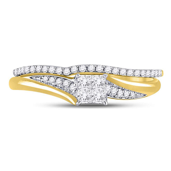 14k Yellow Gold Princess Diamond Cluster Bridal Wedding Ring Band Set 1/3 Cttw