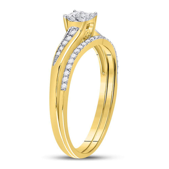 14k Yellow Gold Princess Diamond Cluster Bridal Wedding Ring Band Set 1/3 Cttw