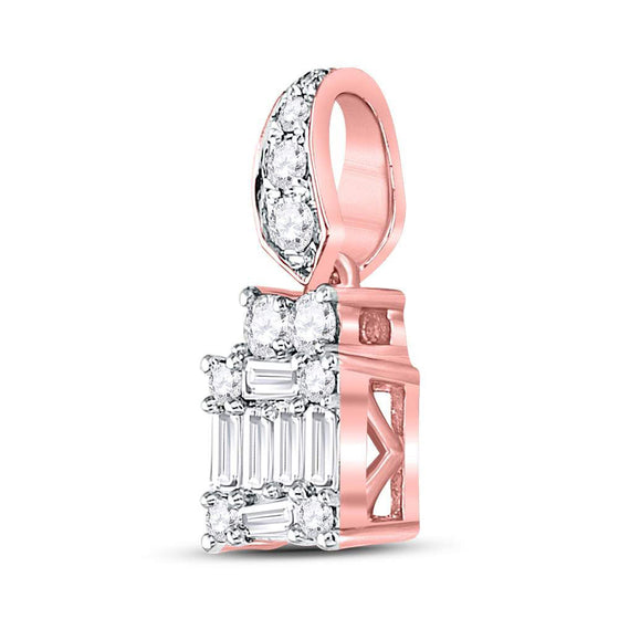 14k Rose Gold Womens Baguette Diamond Square Cluster Pendant 1/3 Cttw