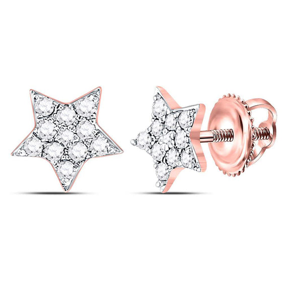 10k Rose Gold Womens Round Diamond Star Earrings 1/6 Cttw