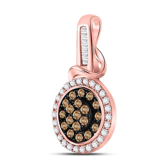 10k Rose Gold Womens Round Brown Diamond Fashion Cluster Pendant 3/8 Cttw