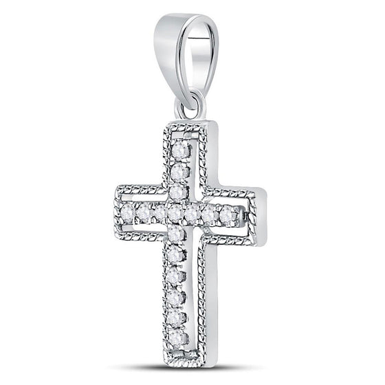 10k White Gold Womens Round Diamond Roman Cross Pendant 1/10 Cttw