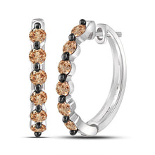  10k White Gold Womens Round Brown Diamond Hoop Earrings 1 Cttw