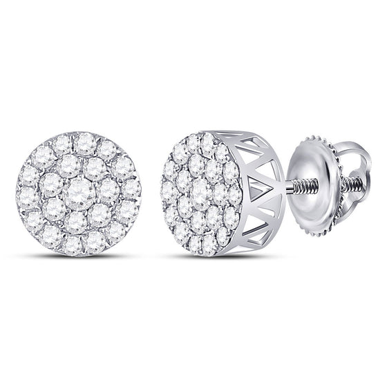 14k White Gold Womens Round Diamond Circle Frame Cluster Earrings 1 Cttw
