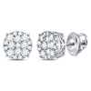 14k White Gold Womens Round Diamond Cluster Stud Earrings 1/2 Cttw