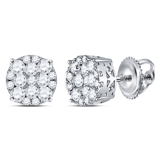 14k White Gold Womens Round Diamond Cluster Stud Earrings 1/2 Cttw