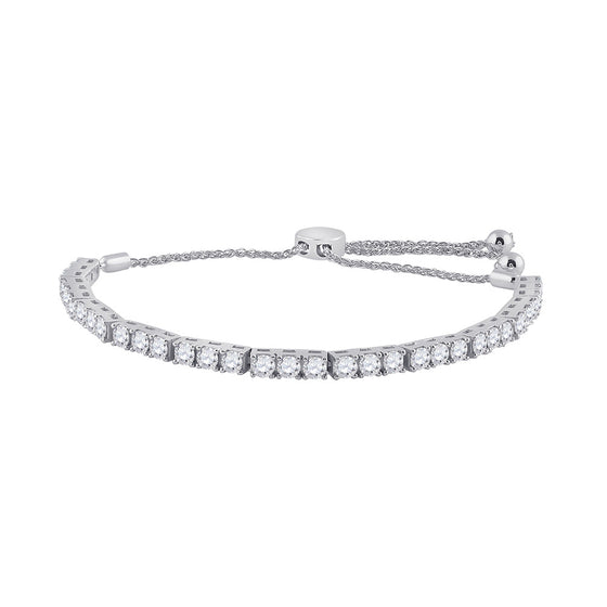 14k White Gold Womens Round Diamond Classic Bolo Bracelet 3 Cttw