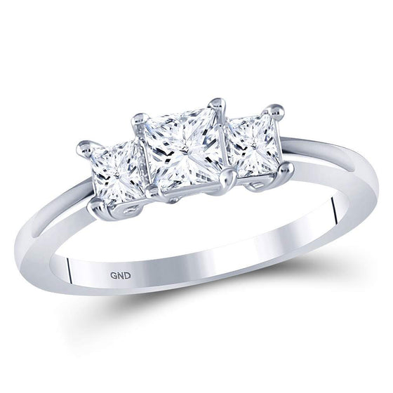 14k White Gold Princess Diamond 3-stone Bridal Wedding Engagement Ring 1 Cttw