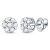 14k White Gold Womens Round Diamond Flower Cluster Earrings 1/4 Cttw